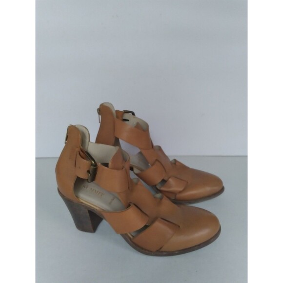 Summit Leather Heels Gladiator Strappy Block Heel Tan Ankle Strap Size 7 - Picture 3 of 7